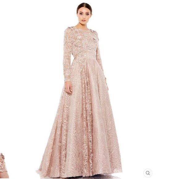 Mac Duggal 11121 Womens Pink EMBELLISHED ILLUSION LONG SLEEVE A LINE GOWN - Picture 2 of 15